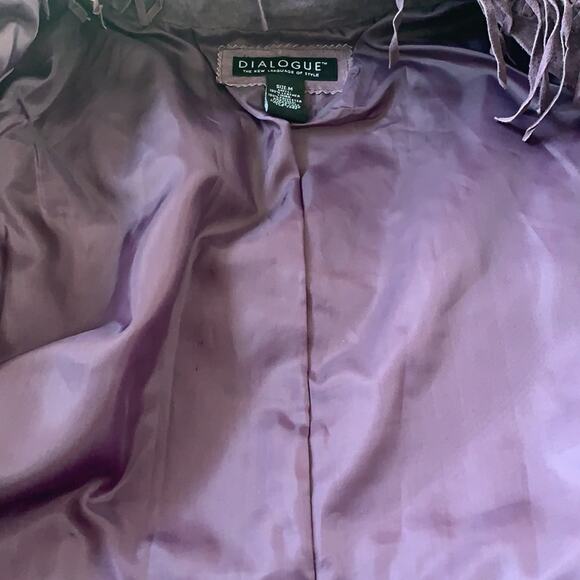 Dialogue purple 100% leather fringed jacket shoulder pads fully lined size M - Picture 5 of 8